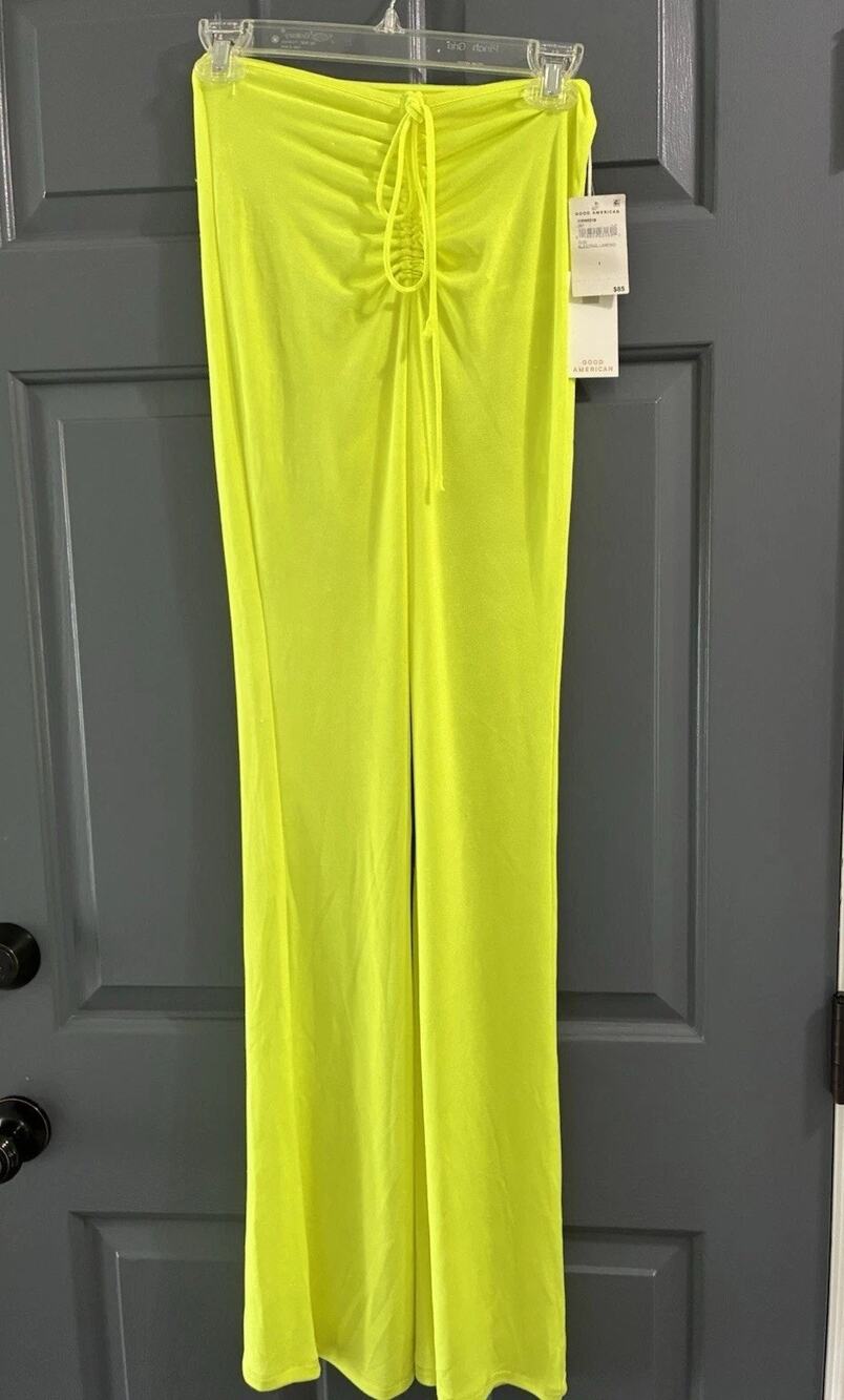 Good American Shimmer Sheet High Waist Cover-up Pants Electric Lime NWT Size 1